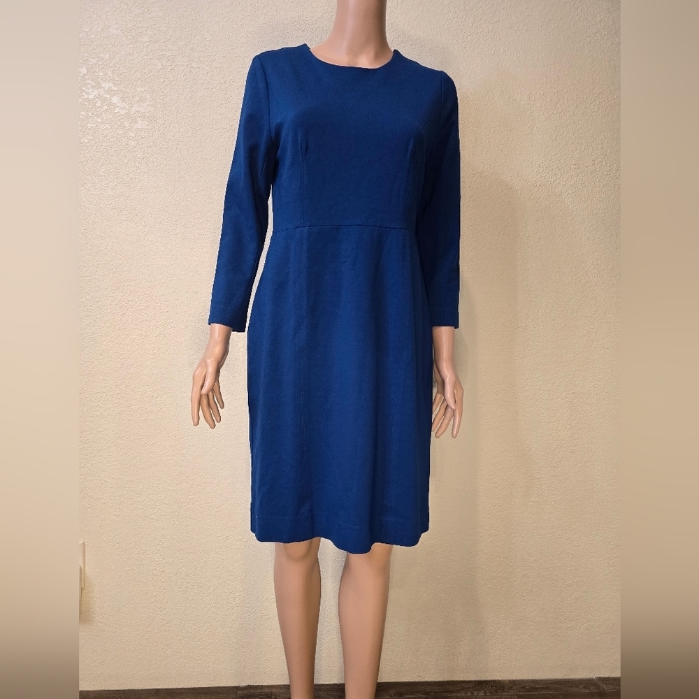 J. Crew Blue Sheath Dress with 3/4 Sleeves